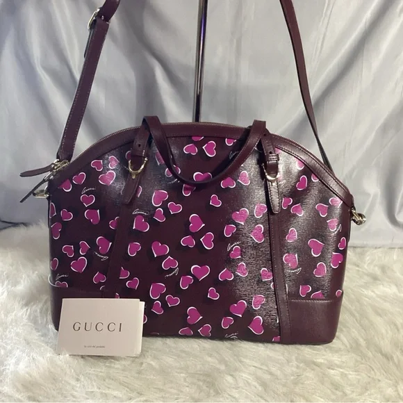 GUCCI Purple Calfskin Heartbeat Print Nice Dome ULTRA RARE Satchel Shoulder Bag - Picture 3 of 15